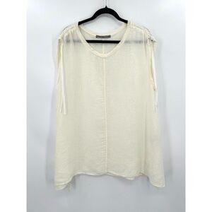 BEAU JOURS Ivory White 100% Linen Lagenlook Oversized Sleeveless Top Size Large